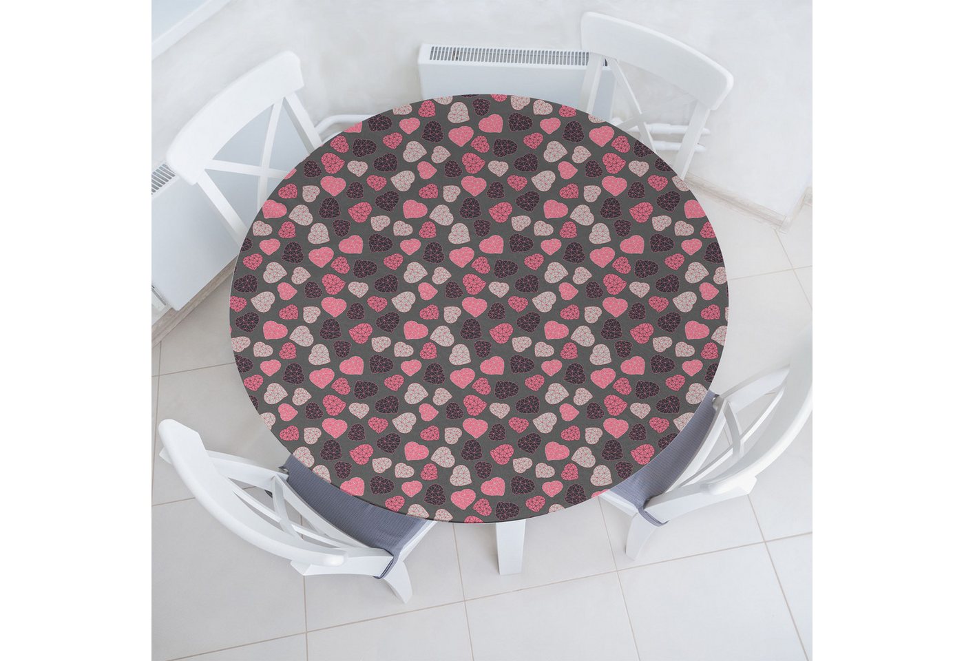 Abakuhaus Tischdecke Rundum-elastische Stofftischdecke, Romantisch Valentines Low-Poly-Herzen Abakuhaus Tischdecke Rundum-elastische Stofftischdecke, Romantisch Valentines Low-Poly-Herzen von Abakuhaus