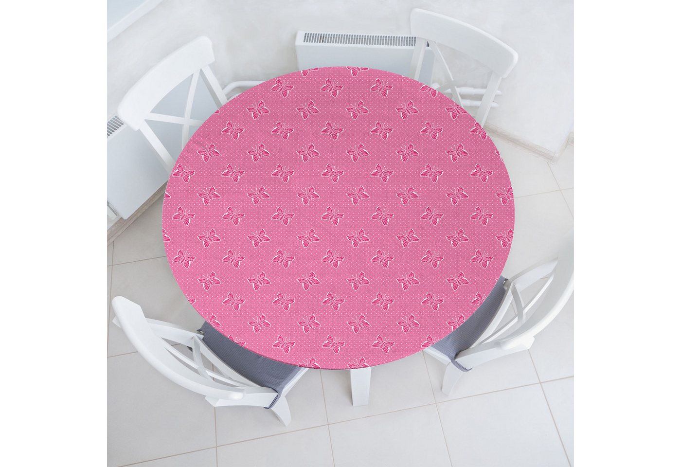 Abakuhaus Tischdecke Rundum-elastische Stofftischdecke, Rosa Tupfen Spots Schmetterlinge Abakuhaus Tischdecke Rundum-elastische Stofftischdecke, Rosa Tupfen Spots Schmetterlinge von Abakuhaus