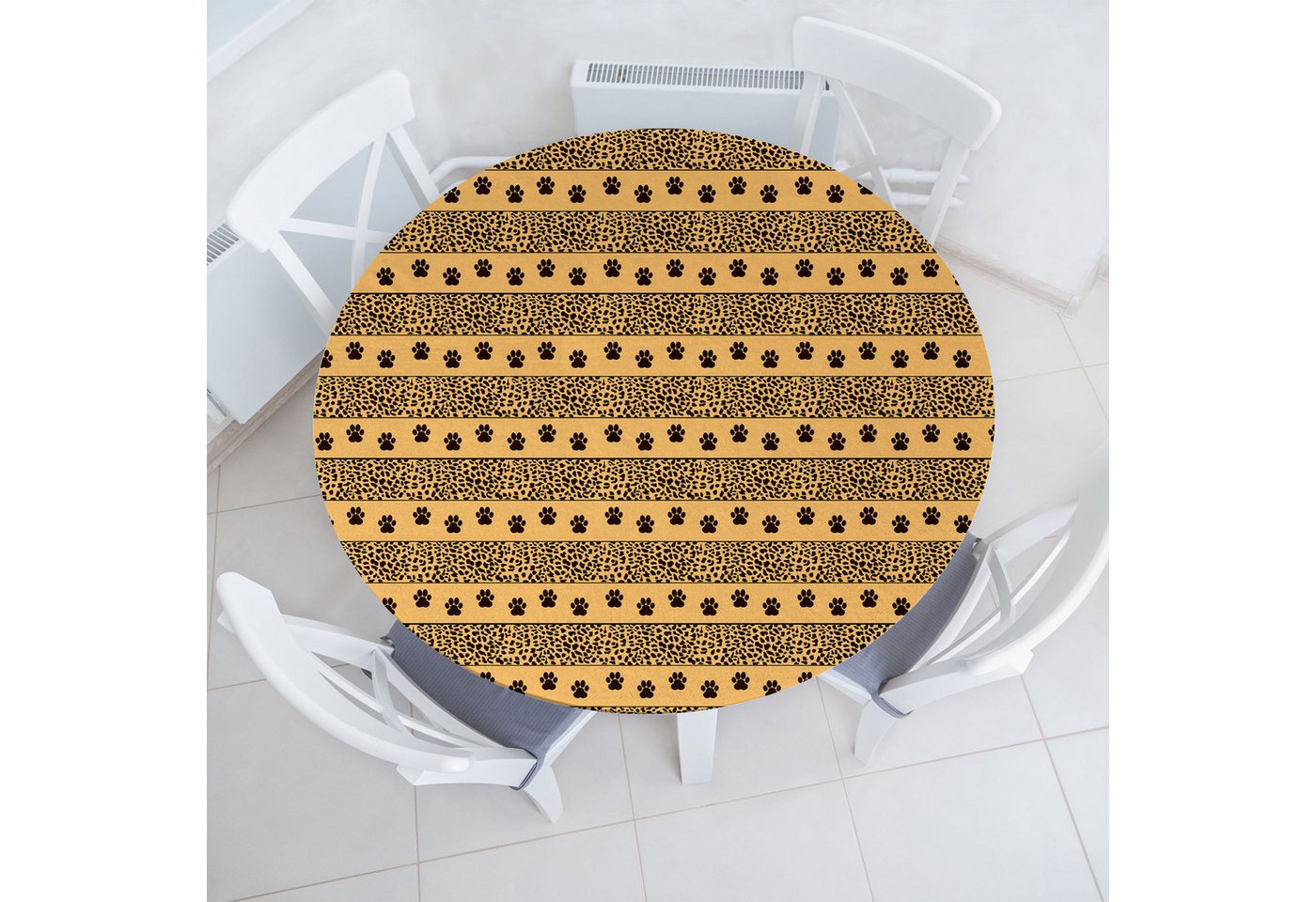 Abakuhaus Tischdecke Rundum-elastische Stofftischdecke, Safari Muster von Tierpfoten Spots Abakuhaus Tischdecke Rundum-elastische Stofftischdecke, Safari Muster von Tierpfoten Spots von Abakuhaus