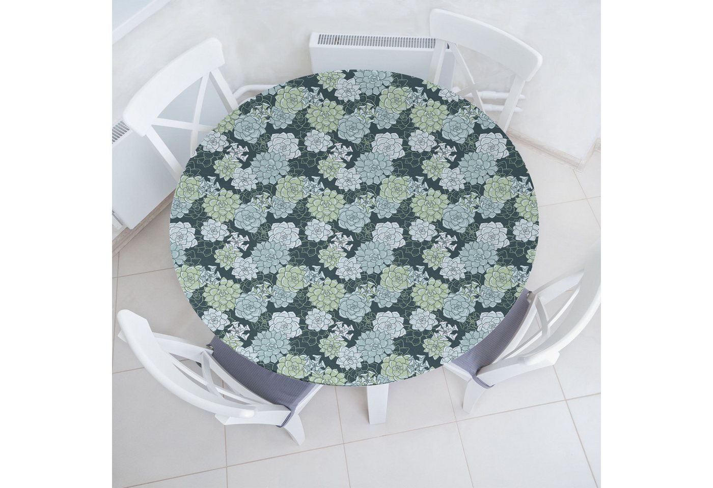 Abakuhaus Tischdecke Rundum-elastische Stofftischdecke, Saftig Grüne Kaktus-Blumen von Abakuhaus