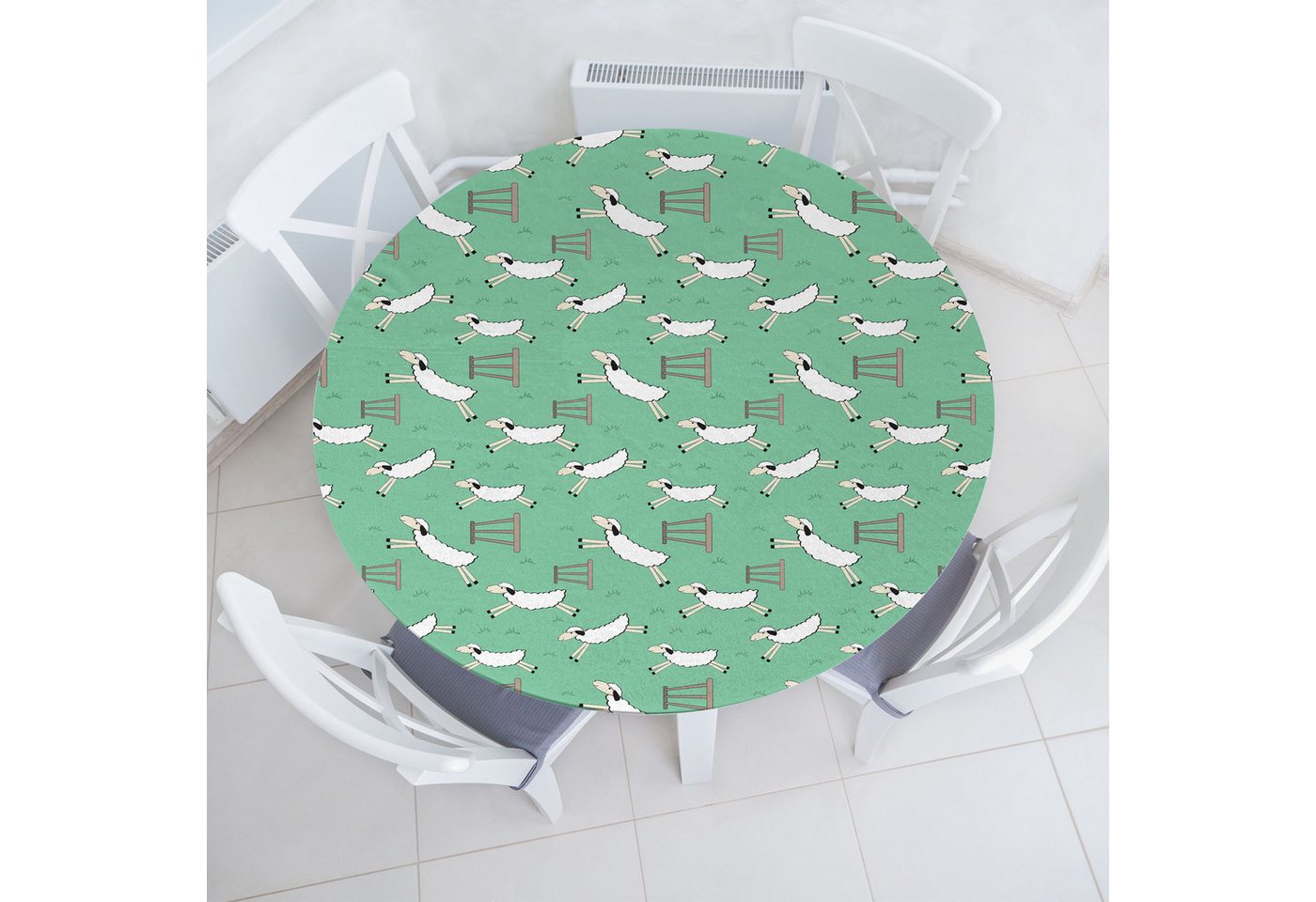 Abakuhaus Tischdecke Rundum-elastische Stofftischdecke, Schaf Fluffy Tier über einen Zaun Abakuhaus Tischdecke Rundum-elastische Stofftischdecke, Schaf Fluffy Tier über einen Zaun von Abakuhaus
