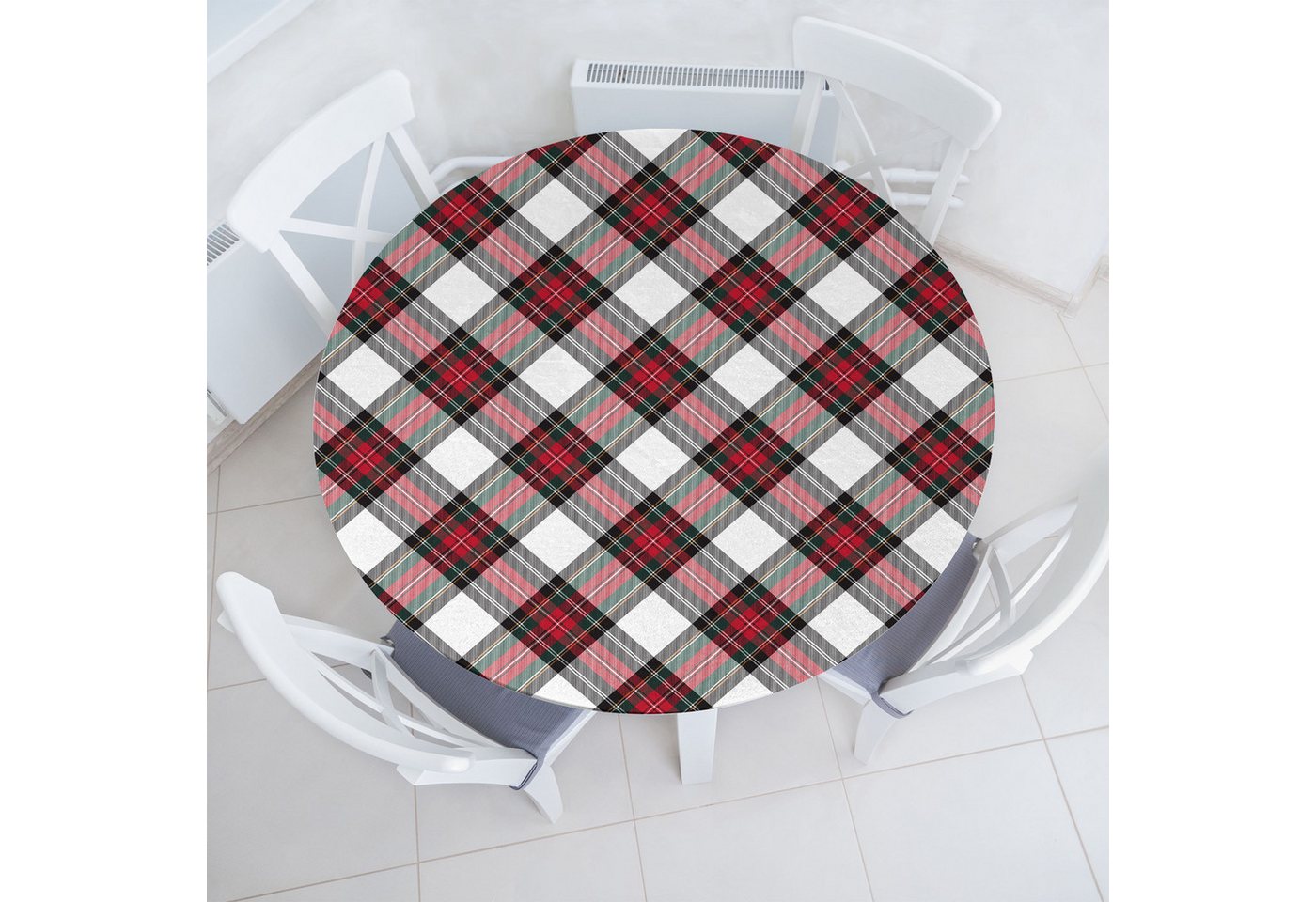 Abakuhaus Tischdecke Rundum-elastische Stofftischdecke, Schottenkaro Plaid Motiv Rhombuses von Abakuhaus