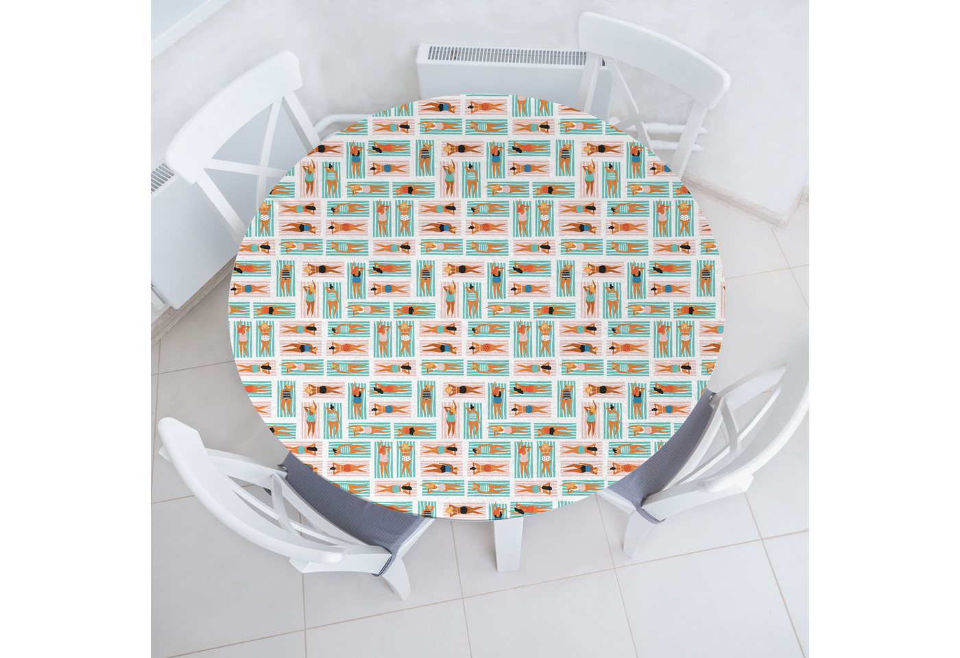 Abakuhaus Tischdecke Rundum-elastische Stofftischdecke, Strand Frauen Striped Handtücher Sommer Abakuhaus Tischdecke Rundum-elastische Stofftischdecke, Strand Frauen Striped Handtücher Sommer von Abakuhaus