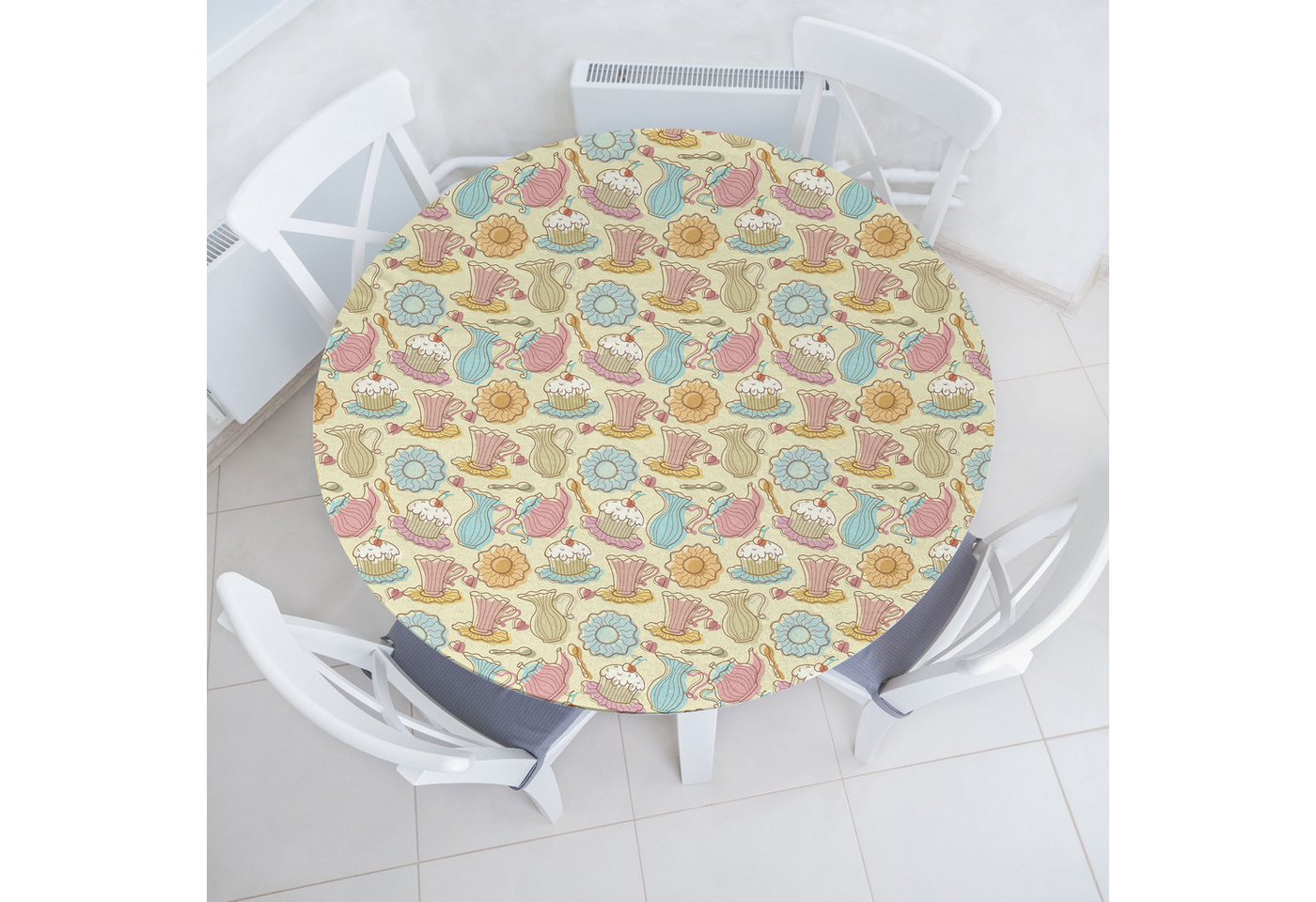 Abakuhaus Tischdecke Rundum-elastische Stofftischdecke, Tee-Party Kuchen und Teekannen Abakuhaus Tischdecke Rundum-elastische Stofftischdecke, Tee-Party Kuchen und Teekannen von Abakuhaus