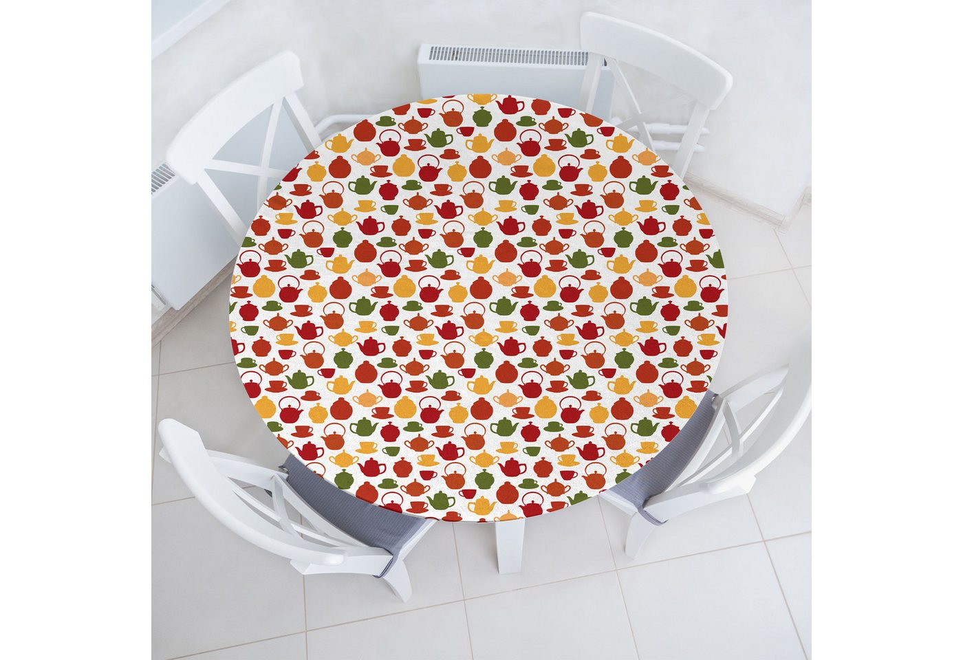 Abakuhaus Tischdecke Rundum-elastische Stofftischdecke, Tee-Party Tassen und Teekanne Motive von Abakuhaus