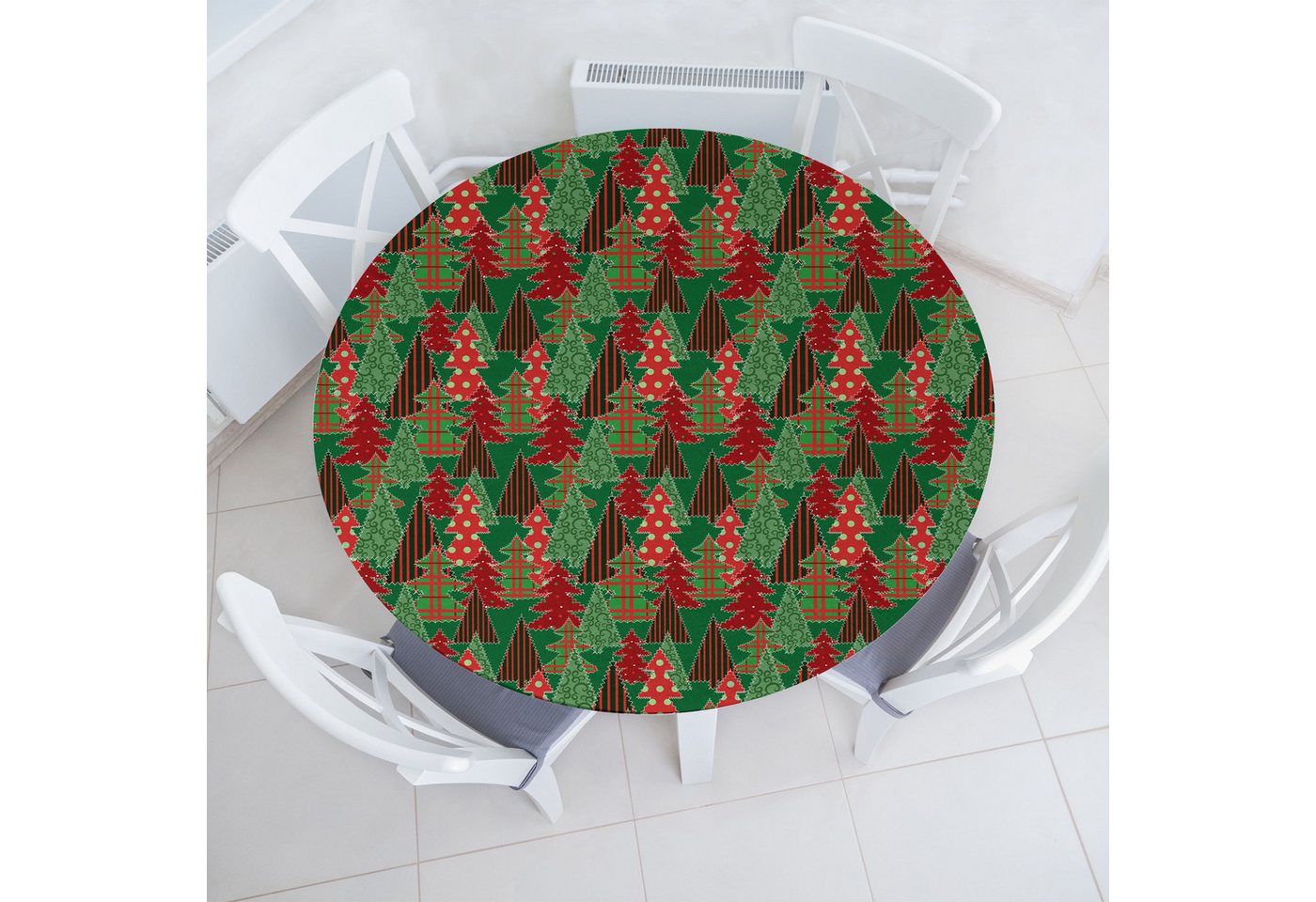 Abakuhaus Tischdecke Rundum-elastische Stofftischdecke, Weihnachten Baum Pines Swirl Dot Abakuhaus Tischdecke Rundum-elastische Stofftischdecke, Weihnachten Baum Pines Swirl Dot von Abakuhaus