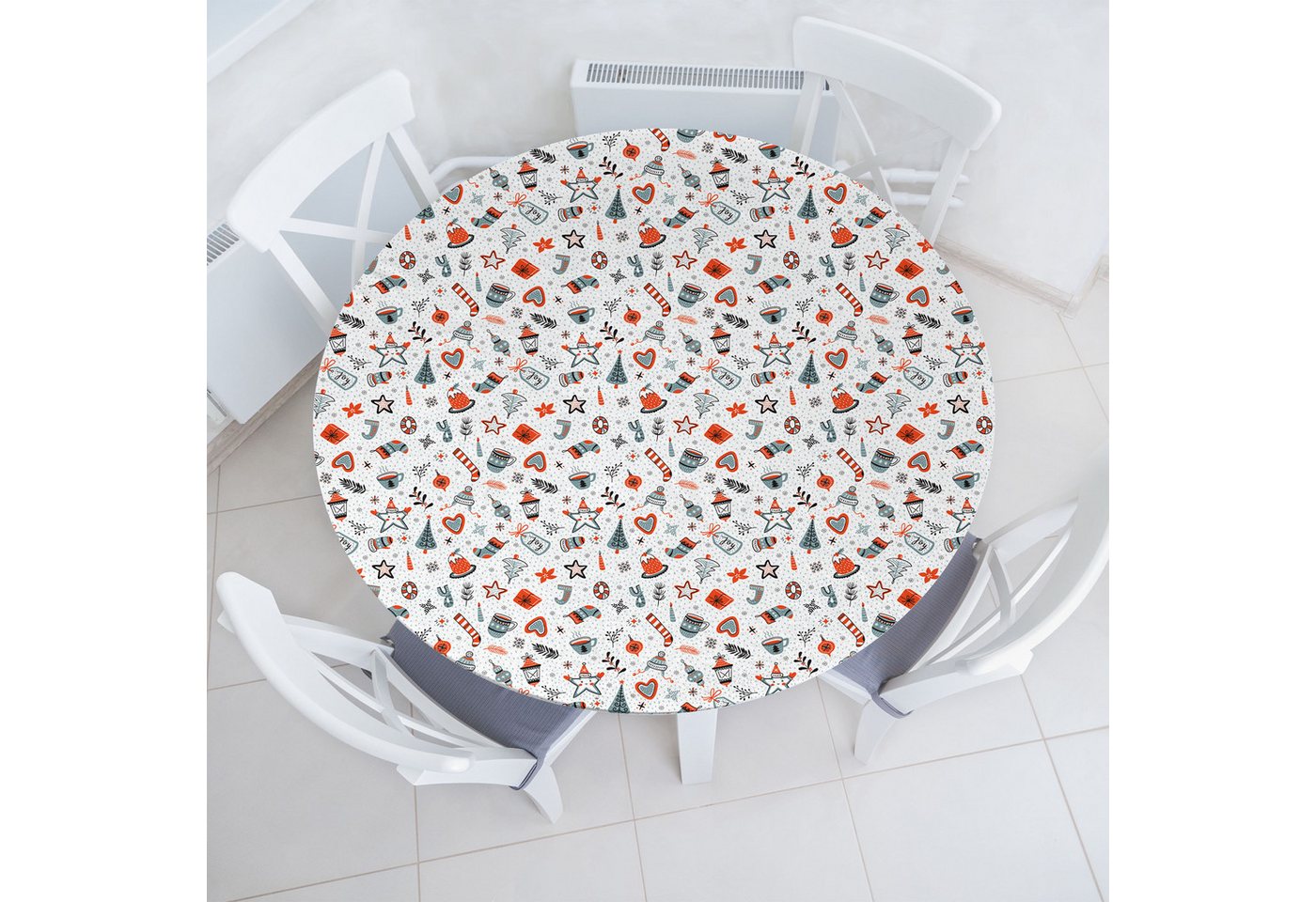 Abakuhaus Tischdecke Rundum-elastische Stofftischdecke, Weihnachten Fäustlinge Preisschild Baum Abakuhaus Tischdecke Rundum-elastische Stofftischdecke, Weihnachten Fäustlinge Preisschild Baum von Abakuhaus