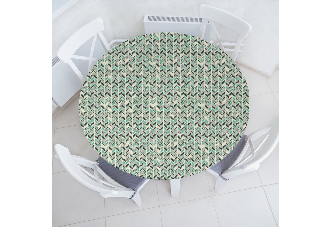 Abakuhaus Tischdecke Rundum-elastische Stofftischdecke, Winkel Grunge Zick-Zack-Entwurf von Abakuhaus