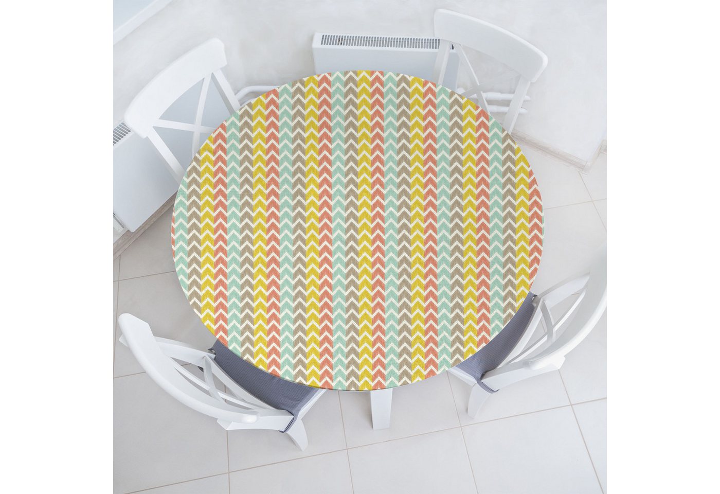 Abakuhaus Tischdecke Rundum-elastische Stofftischdecke, Winkel Herringbone Bunte Zeilen von Abakuhaus