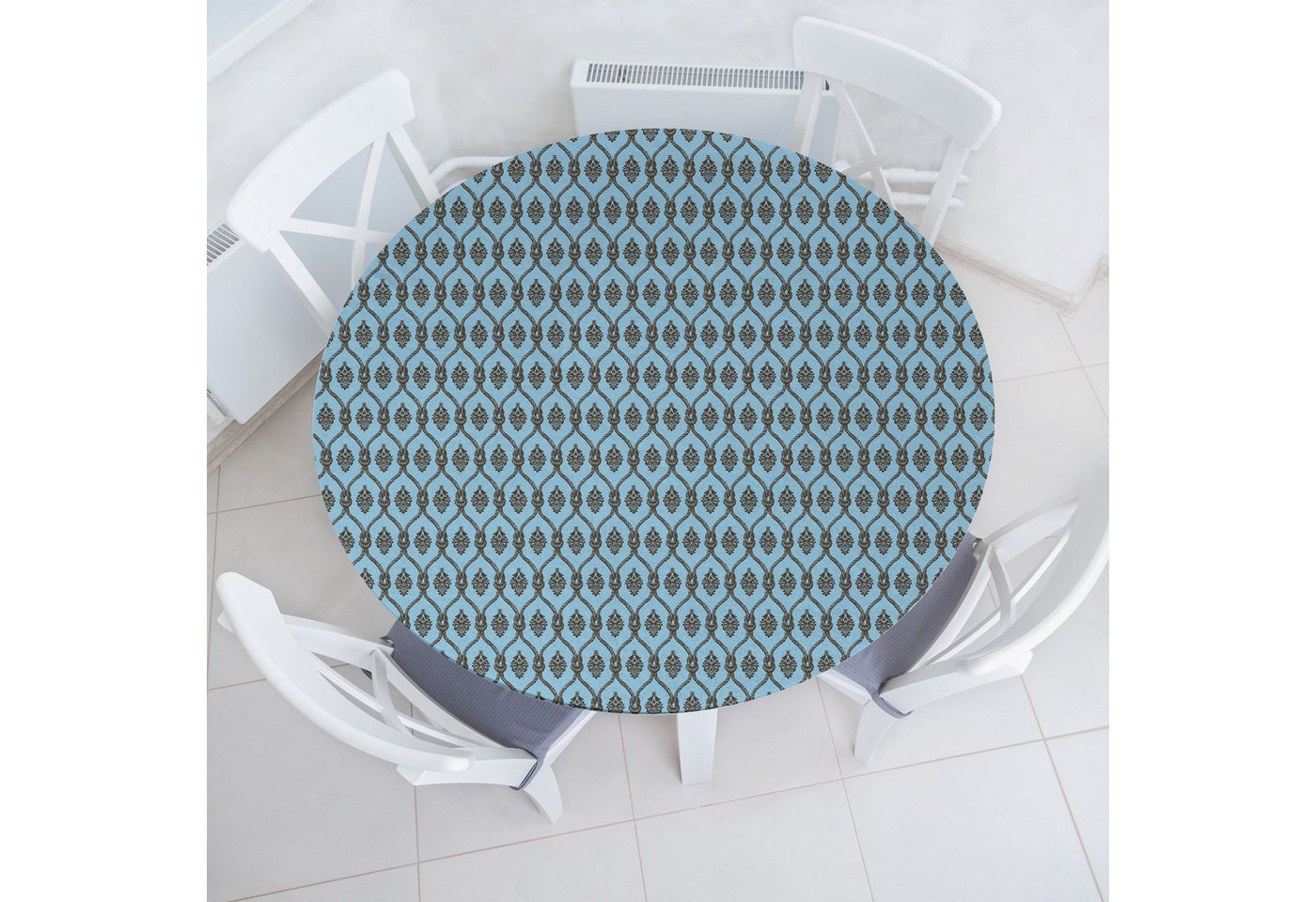 Abakuhaus Tischdecke Rundum-elastische Stofftischdecke, blau Wasser Vintage Damast Wie von Abakuhaus