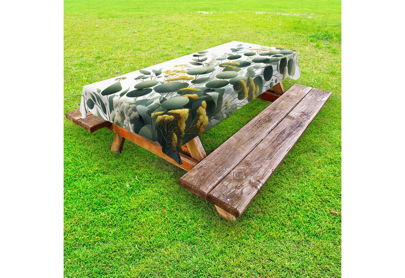 Abakuhaus Tischdecke dekorative waschbare Picknick-Tischdecke, Eukalyptusblätter Runder Blattzweig von Abakuhaus