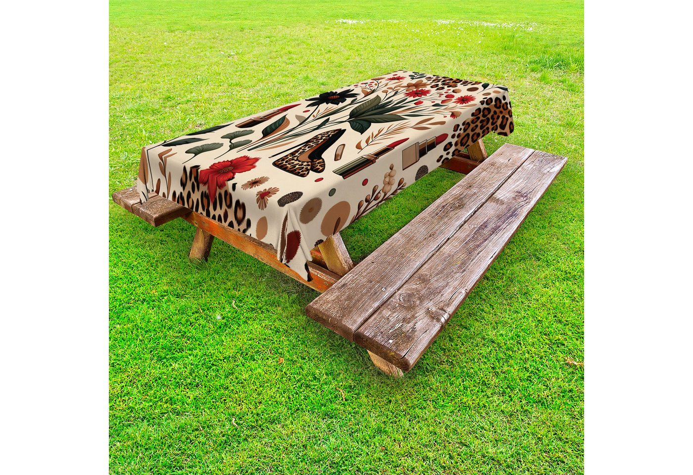 Abakuhaus Tischdecke dekorative waschbare Picknick-Tischdecke, Herbstlich Gemütliche Herbsttöne mit Leoparden von Abakuhaus