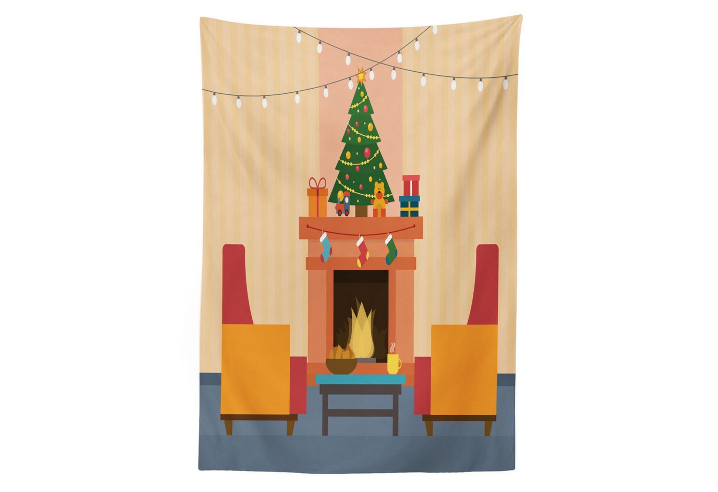 Abakuhaus Tischdecke dekorative waschbare Picknick-Tischdecke, Kamin Cartoon Weihnachten Innen Abakuhaus Tischdecke dekorative waschbare Picknick-Tischdecke, Kamin Cartoon Weihnachten Innen von Abakuhaus