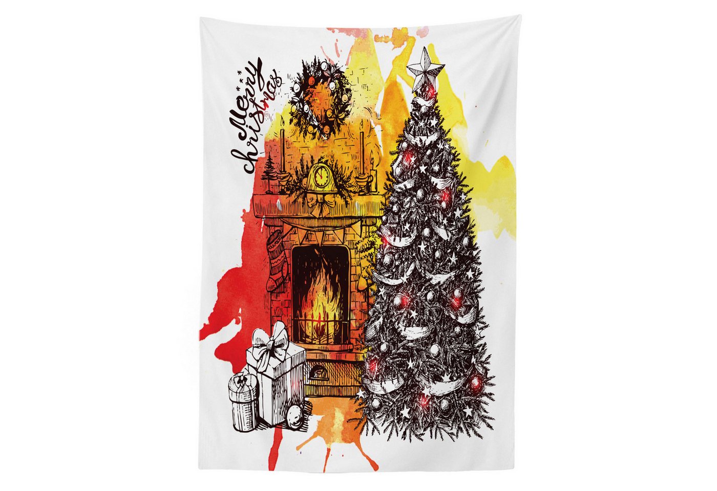 Abakuhaus Tischdecke dekorative waschbare Picknick-Tischdecke, Kamin Weihnachten Skizze Abakuhaus Tischdecke dekorative waschbare Picknick-Tischdecke, Kamin Weihnachten Skizze von Abakuhaus