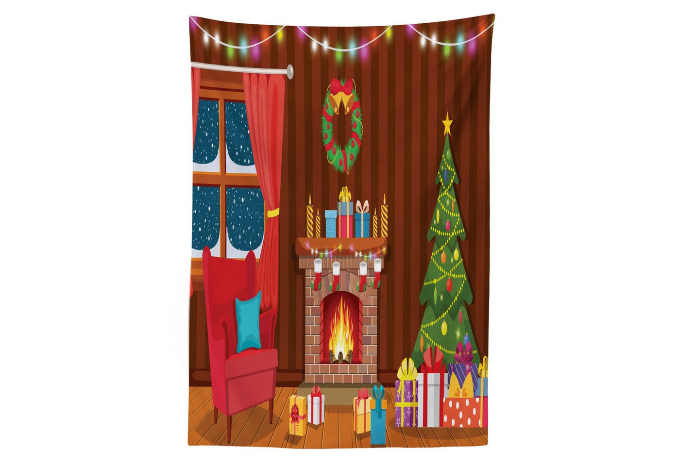 Abakuhaus Tischdecke dekorative waschbare Picknick-Tischdecke, Kamin Weihnachten im Winter Night Abakuhaus Tischdecke dekorative waschbare Picknick-Tischdecke, Kamin Weihnachten im Winter Night von Abakuhaus