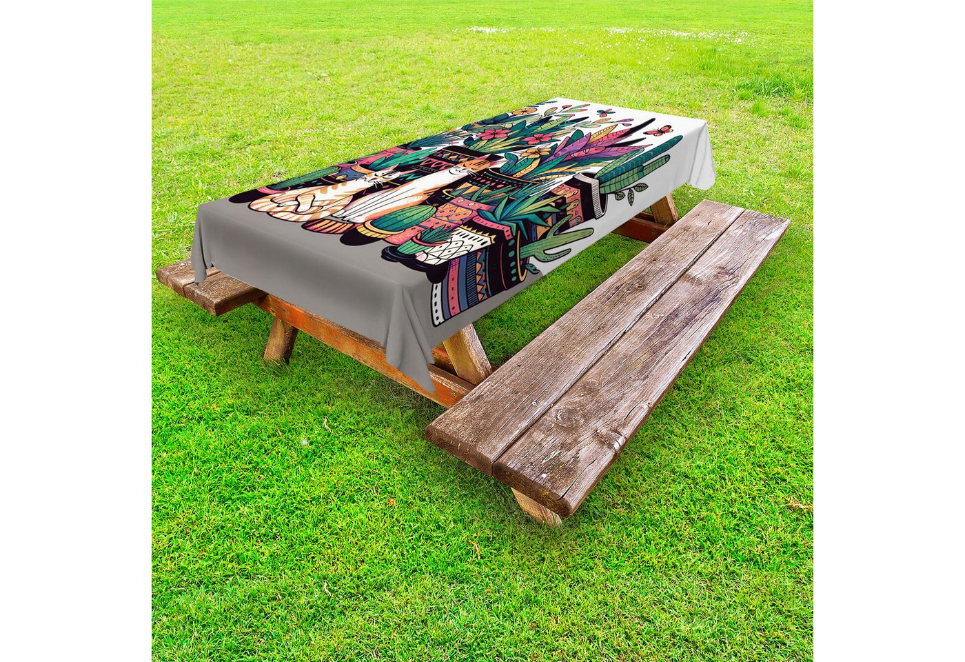 Abakuhaus Tischdecke dekorative waschbare Picknick-Tischdecke, Katze Moderne Blumen und Kätzchen Abakuhaus Tischdecke dekorative waschbare Picknick-Tischdecke, Katze Moderne Blumen und Kätzchen von Abakuhaus