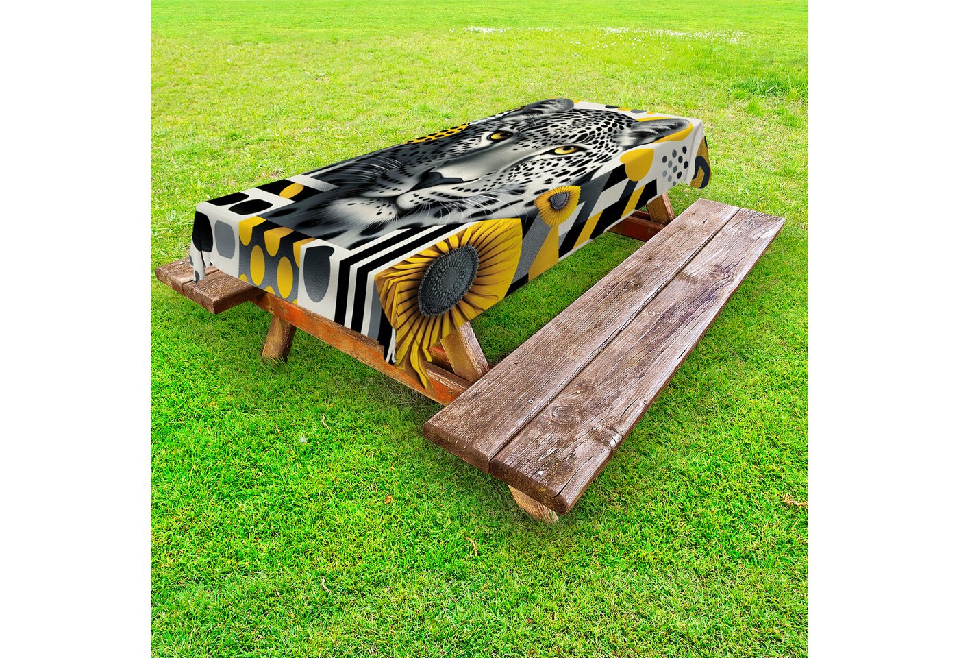 Abakuhaus Tischdecke dekorative waschbare Picknick-Tischdecke, Leopard Mid Century Wild Cat Grau von Abakuhaus