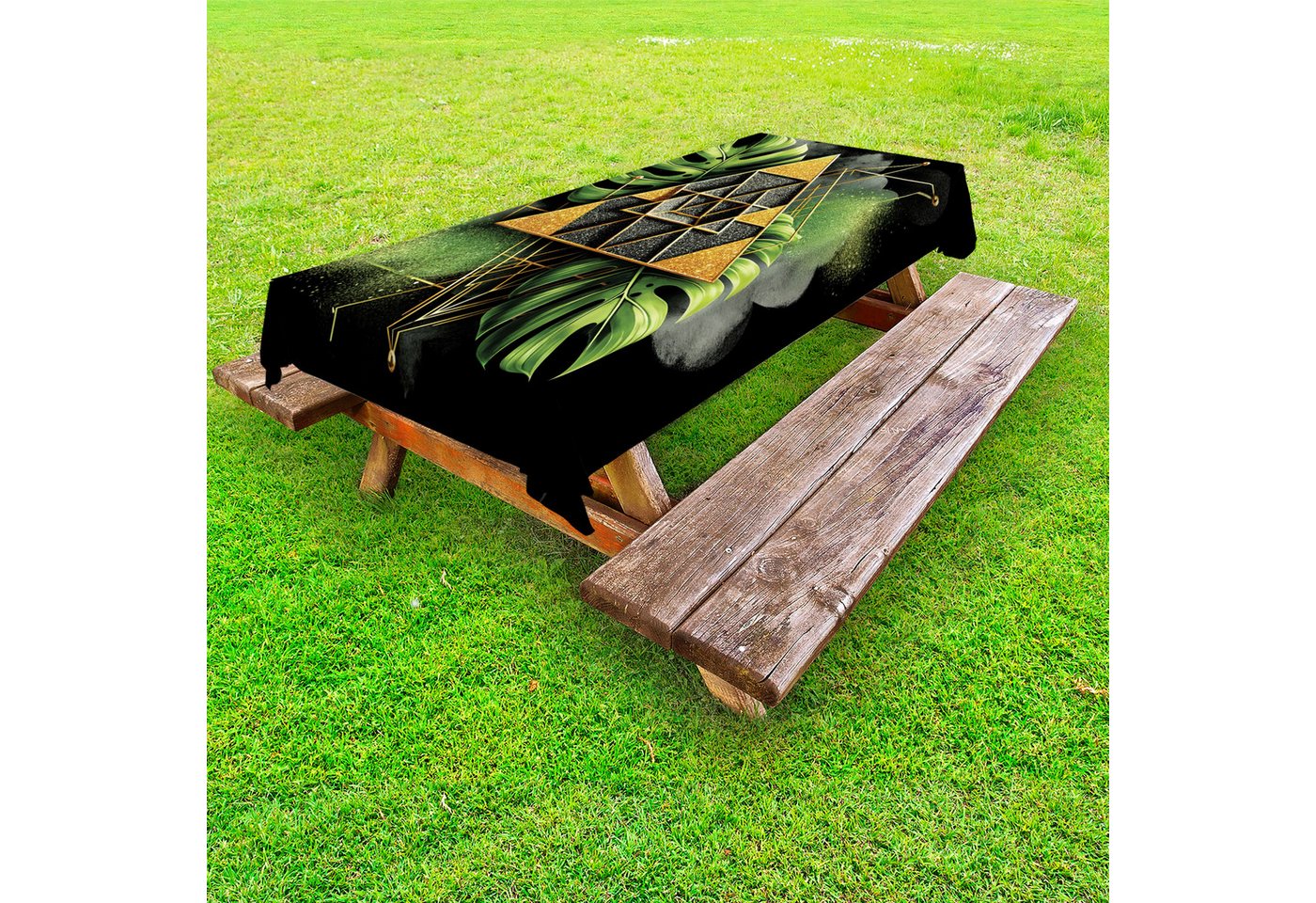 Abakuhaus Tischdecke dekorative waschbare Picknick-Tischdecke, Monstera Abstrakte Boho Dreiecksmuster von Abakuhaus