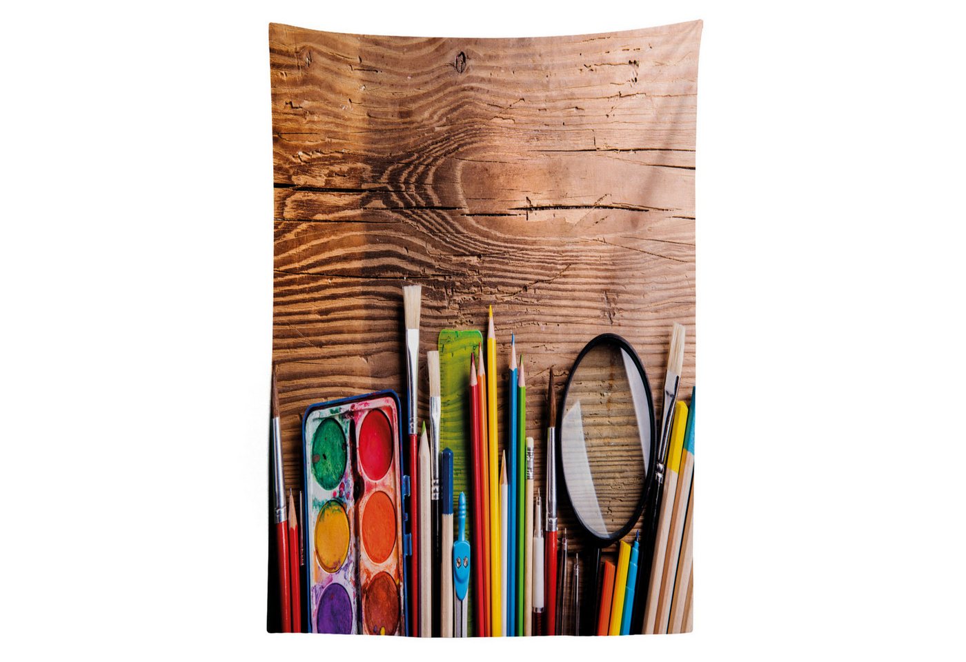 Abakuhaus Tischdecke dekorative waschbare Picknick-Tischdecke, Bunt Malutensilien auf Schreibtisch Abakuhaus Tischdecke dekorative waschbare Picknick-Tischdecke, Bunt Malutensilien auf Schreibtisch von Abakuhaus
