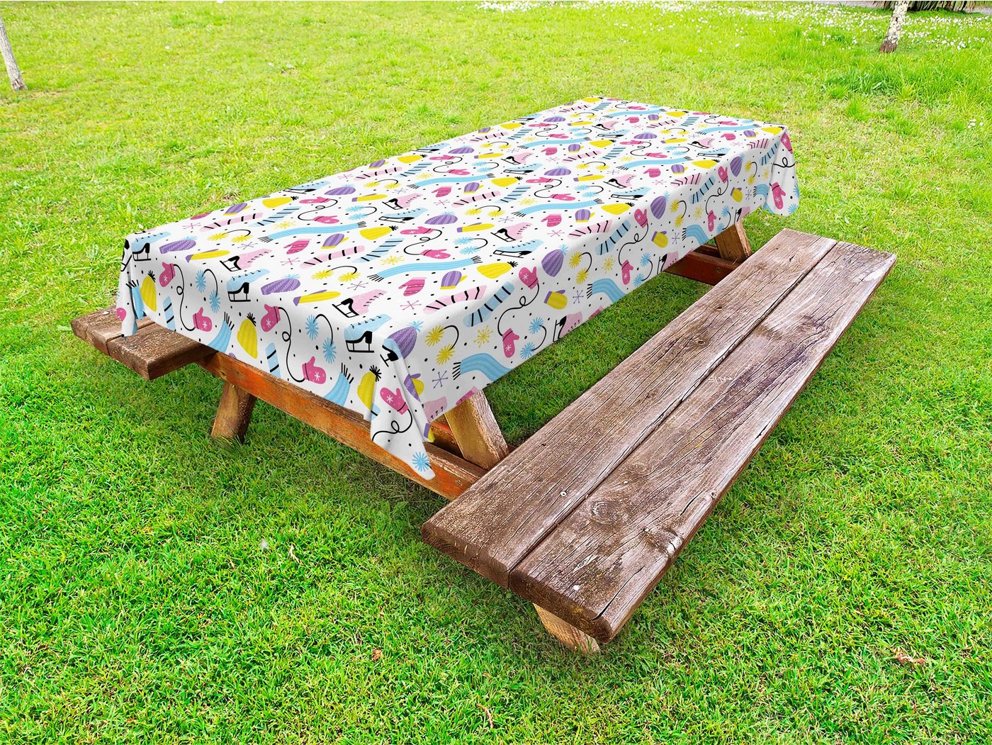 Abakuhaus Tischdecke dekorative waschbare Picknick-Tischdecke, Schlittschuhe Bunte Winter-Kleidung von Abakuhaus