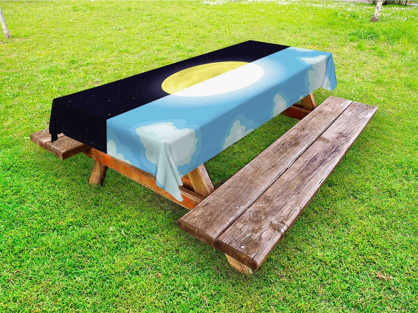Abakuhaus Tischdecke dekorative waschbare Picknick-Tischdecke, Sonne und Mond Halb Style 2 Bilder von Abakuhaus