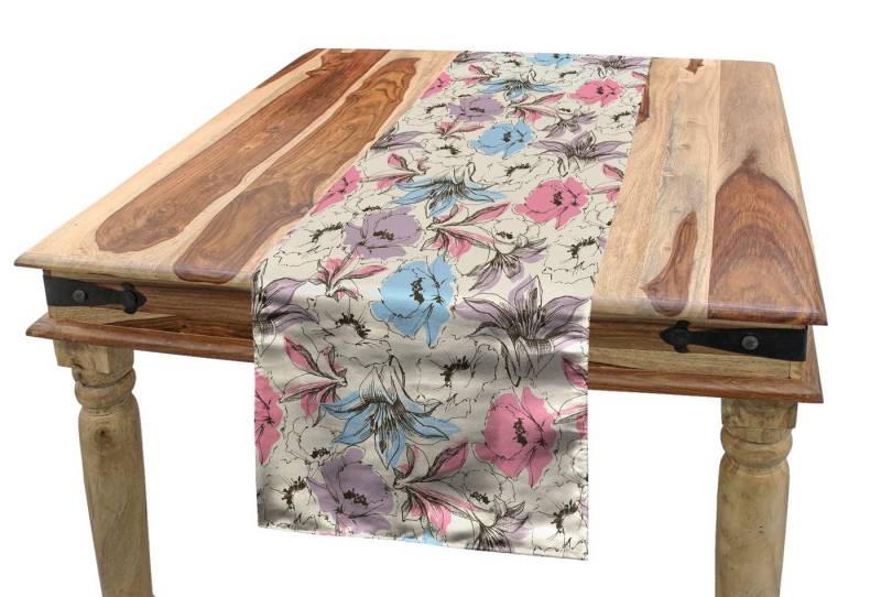 Abakuhaus Tischläufer Esszimmer Küche Rechteckiger Dekorativer Tischläufer, Blumen Lily und Mohnblumen-Skizze von Abakuhaus