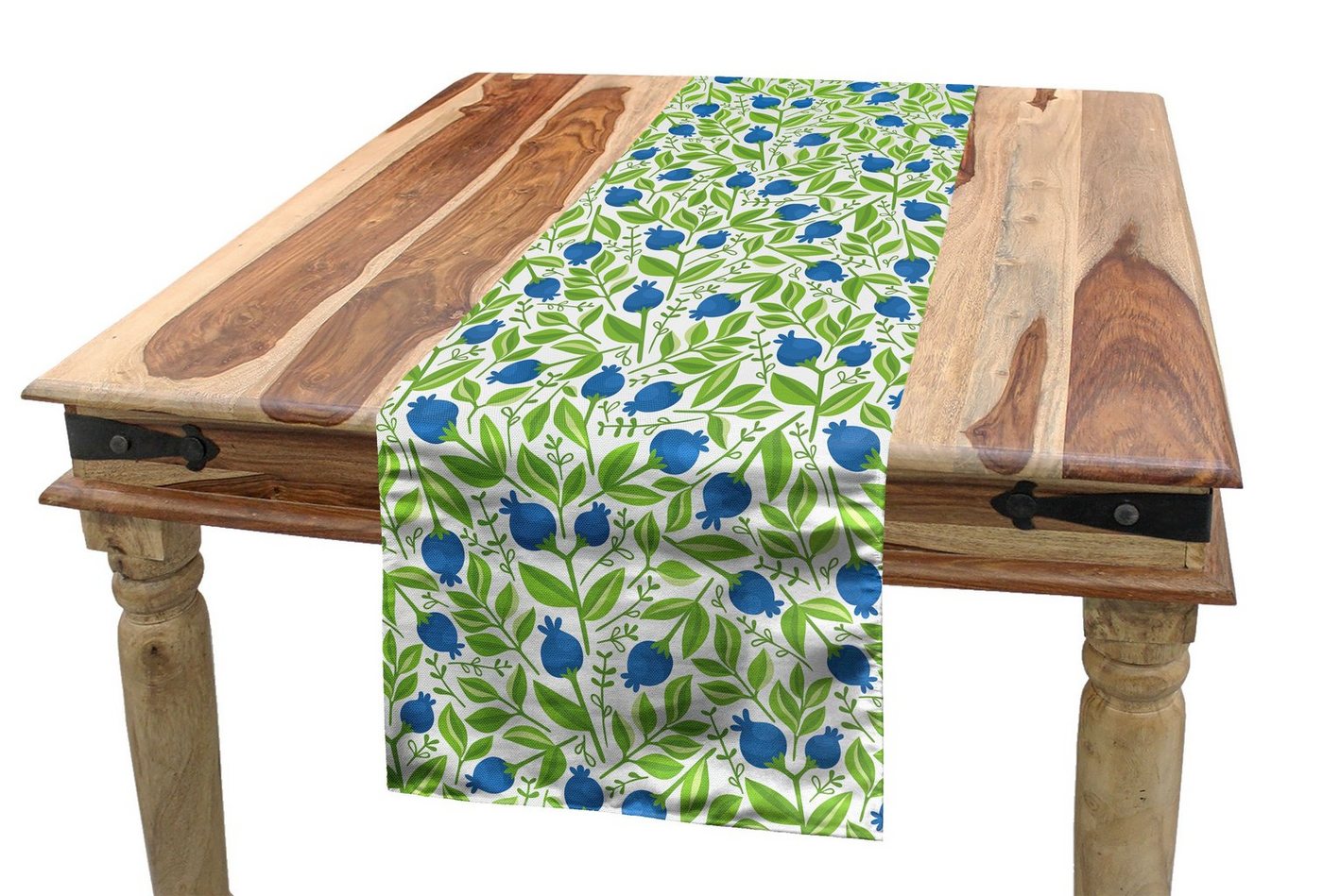 Abakuhaus Tischläufer Esszimmer Küche Rechteckiger Dekorativer Tischläufer, Früchte Blühende Blueberry Blatt von Abakuhaus