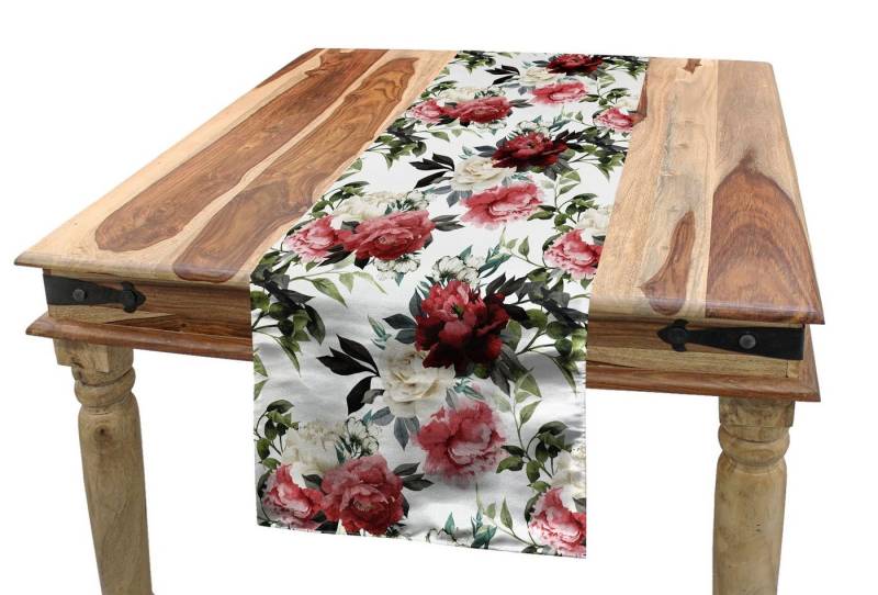 Abakuhaus Tischläufer Esszimmer Küche Rechteckiger Dekorativer Tischläufer, Land Aquarell Rosa Rosen von Abakuhaus