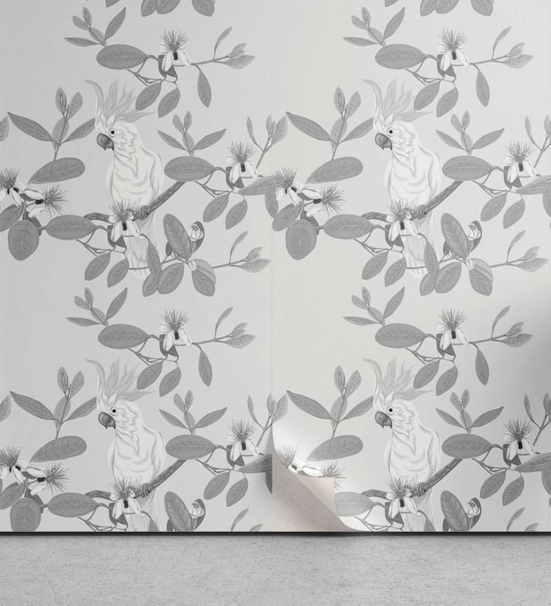 Abakuhaus Vinyltapete selbstklebendes Wohnzimmer Küchenakzent, Blumen Cockatoo Parrot und Feijoa von Abakuhaus