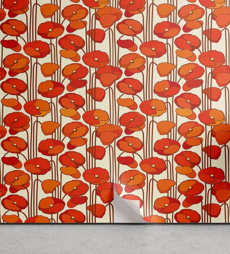 Abakuhaus Vinyltapete selbstklebendes Wohnzimmer Küchenakzent, Blumen Mohnblumen Retro Frühling von Abakuhaus