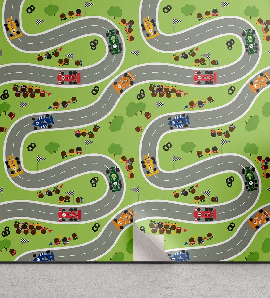 Abakuhaus Vinyltapete selbstklebendes Wohnzimmer Küchenakzent, Rennauto Racing Road Map Übersicht von Abakuhaus