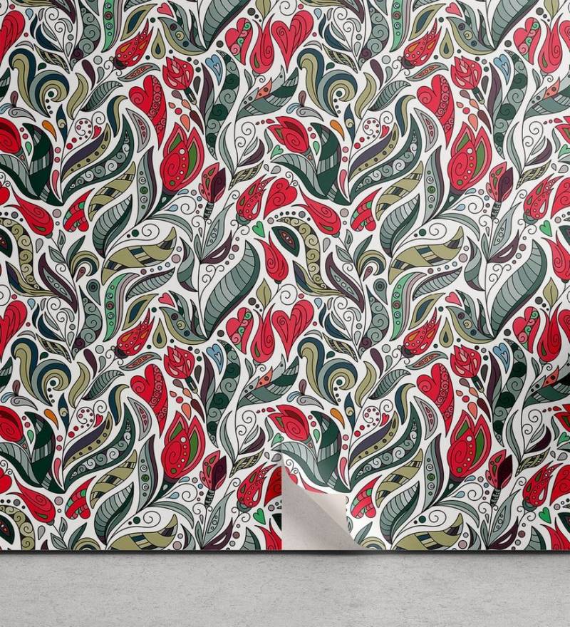 Abakuhaus Vinyltapete selbstklebendes Wohnzimmer Küchenakzent, Retro Farbige Boho Blumen Blatt von Abakuhaus