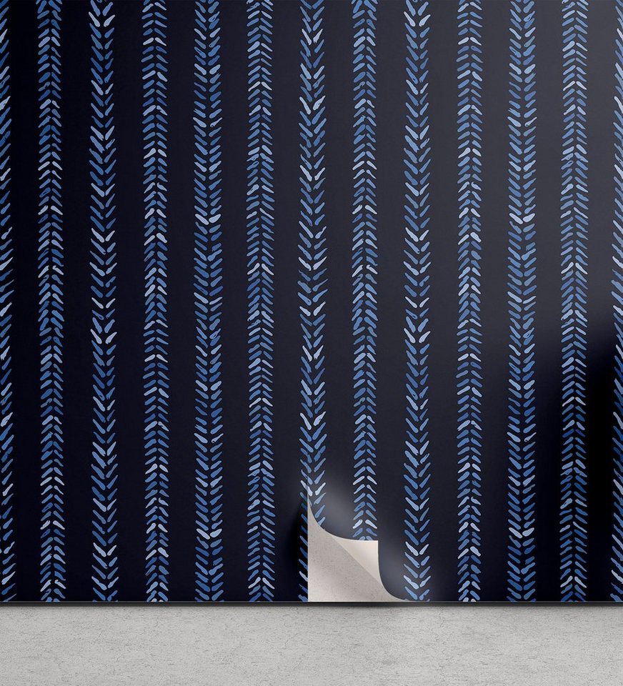 Abakuhaus Vinyltapete selbstklebendes Wohnzimmer Küchenakzent, Fischgräte Blau Schwarz-Weiß-Kunst von Abakuhaus