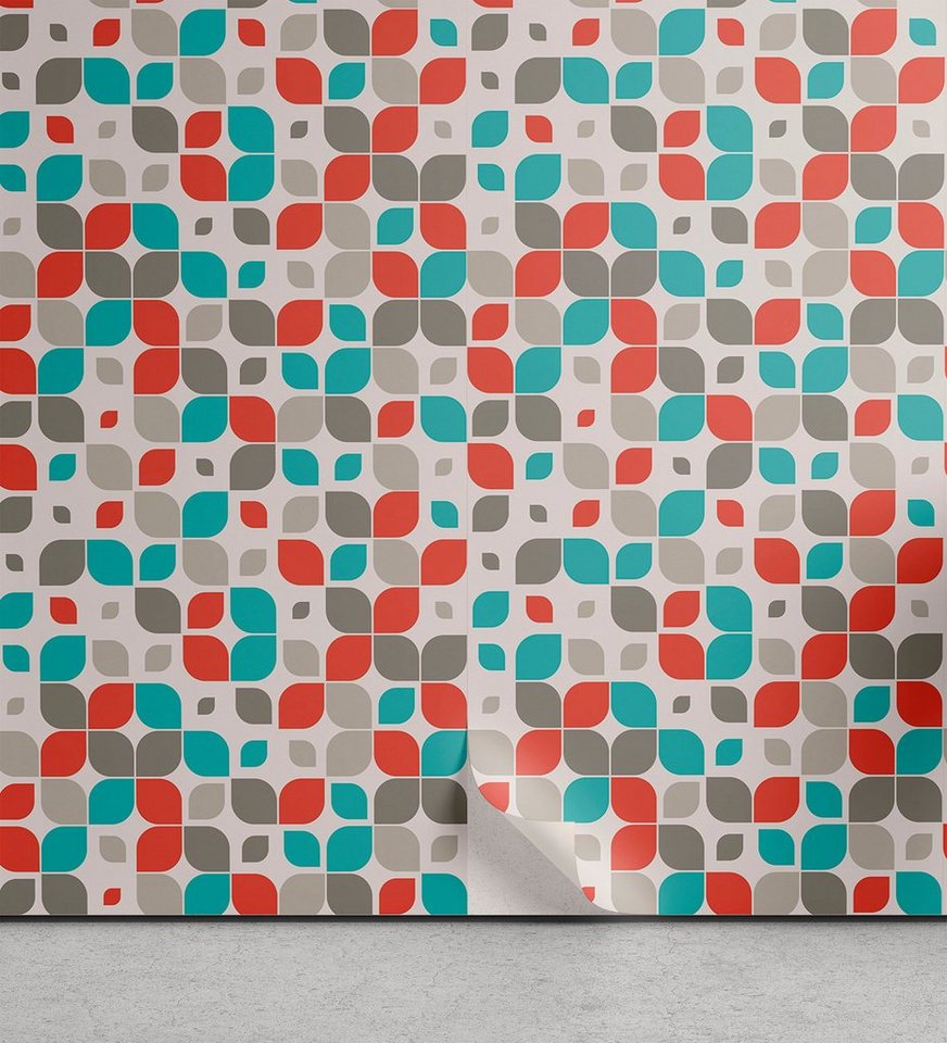 Abakuhaus Vinyltapete selbstklebendes Wohnzimmer Küchenakzent, Retro Abstrakte Mosaik-Blumen von Abakuhaus