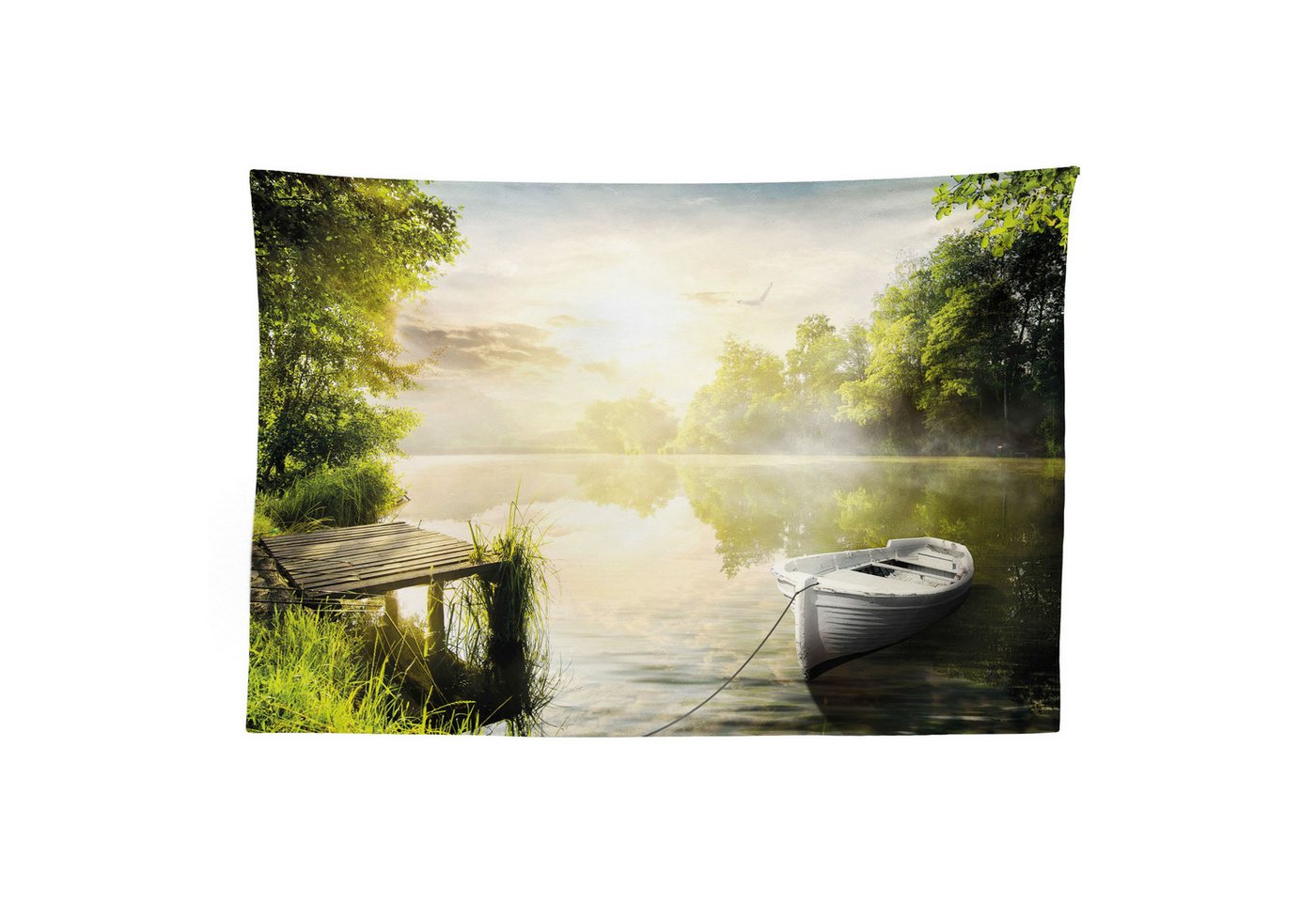 Abakuhaus Wandteppich aus Weiches Mikrofaser Stoff Für das Wohn und Schlafzimmer, rechteckig, Natur Boot von Foggy See Deck von Abakuhaus