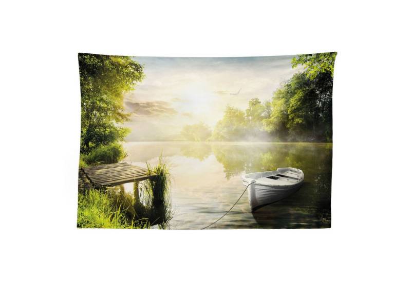 Abakuhaus Wandteppich aus Weiches Mikrofaser Stoff Für das Wohn und Schlafzimmer, rechteckig, Natur Boot von Foggy See Deck von Abakuhaus