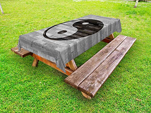 ABAKUHAUS Ying Yang Outdoor-Tischdecke, Rustikal Modern Style, dekorative waschbare Picknick-Tischdecke, 145 x 210 cm, Schwarz Hellblau Grau von ABAKUHAUS