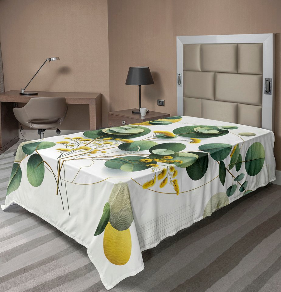 Betttuch weiches bequemes oberes Bettlaken dekoratives Bett 1 Stück, Abakuhaus, Eukalyptusblätter Boho-Blatt-Design von Abakuhaus
