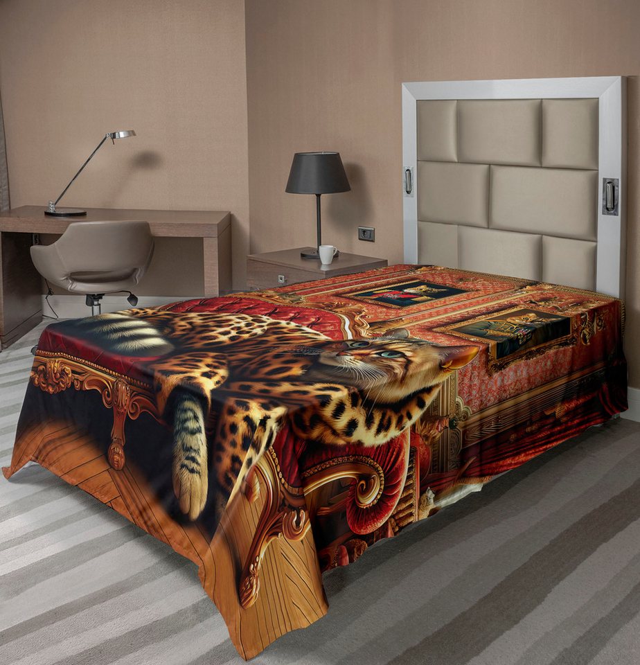 Betttuch weiches bequemes oberes Bettlaken dekoratives Bett 1 Stück, Abakuhaus, Katze Kätzchen in Leopard auf Couch von Abakuhaus