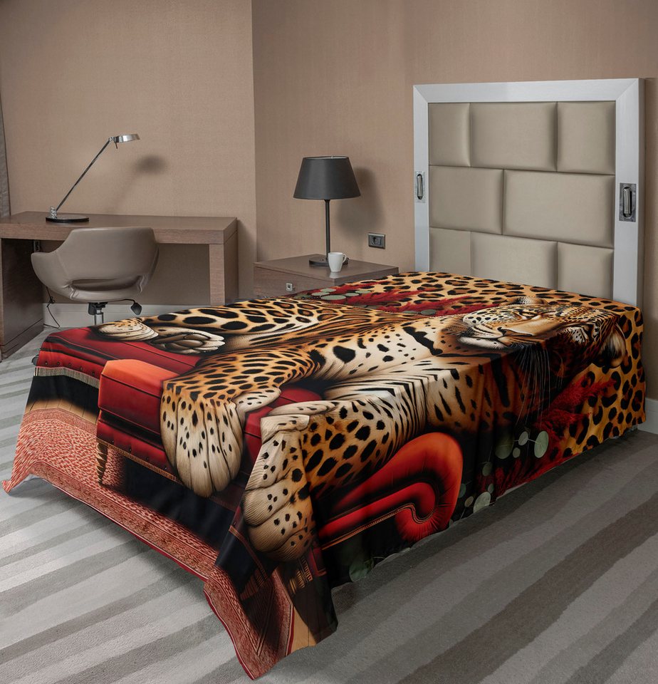 Betttuch weiches bequemes oberes Bettlaken dekoratives Bett 1 Stück, Abakuhaus, Leopard Kühne wilde Katze: Sofa Tierdruck von Abakuhaus