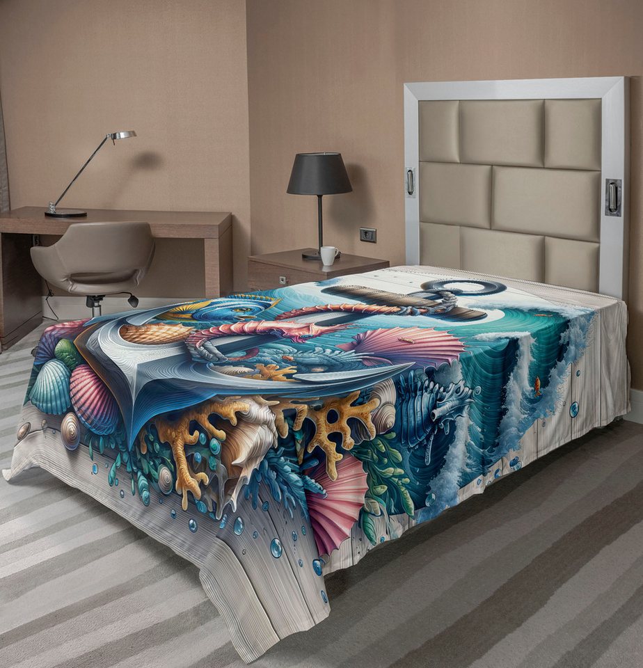 Betttuch weiches bequemes oberes Bettlaken dekoratives Bett 1 Stück, Abakuhaus, Nautisch Unterwasser Szene mit Anker von Abakuhaus