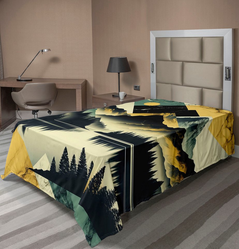 Betttuch weiches bequemes oberes Bettlaken dekoratives Bett 1 Stück, Abakuhaus, See Silhouetten von Wäldern und Bergen von Abakuhaus