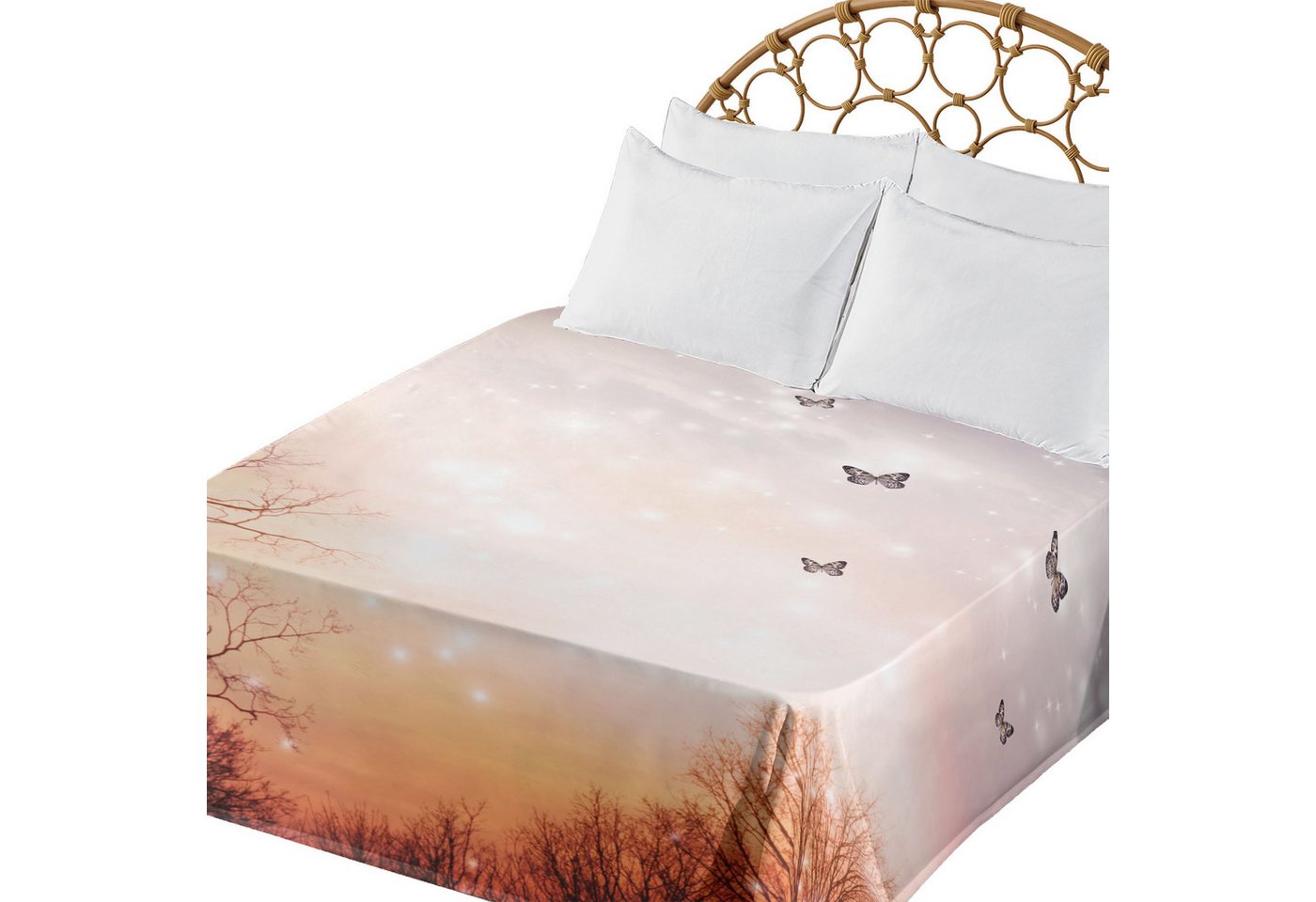 Abakuhaus Betttuch weiches bequemes oberes Bettlaken dekoratives Bett 1 Stück, Fantasie Schmetterlinge Bäume Himmel von Abakuhaus