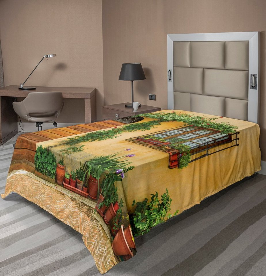 Betttuch weiches bequemes oberes Bettlaken dekoratives Bett 1 Stück, Abakuhaus, Garten Pflanzen und Haus-Tür von Abakuhaus