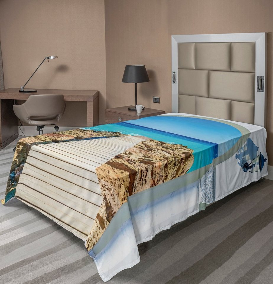 Betttuch weiches bequemes oberes Bettlaken dekoratives Bett 1 Stück, Abakuhaus, Küsten Meer mit einem Quay Coast von Abakuhaus