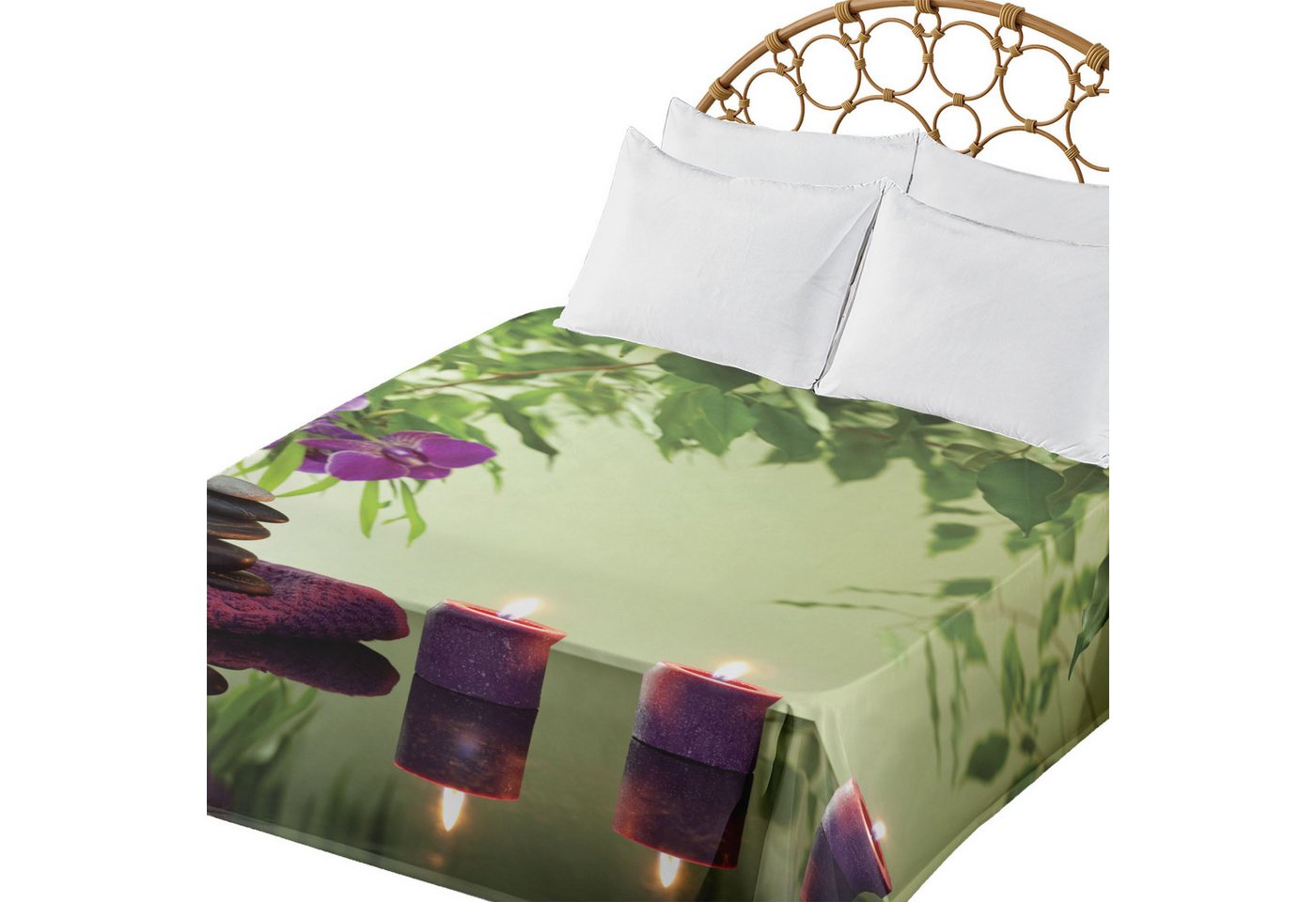 Betttuch weiches bequemes oberes Bettlaken dekoratives Bett 1 Stück, Abakuhaus, Zen Spa Kerzen Orchideen Bloom von Abakuhaus