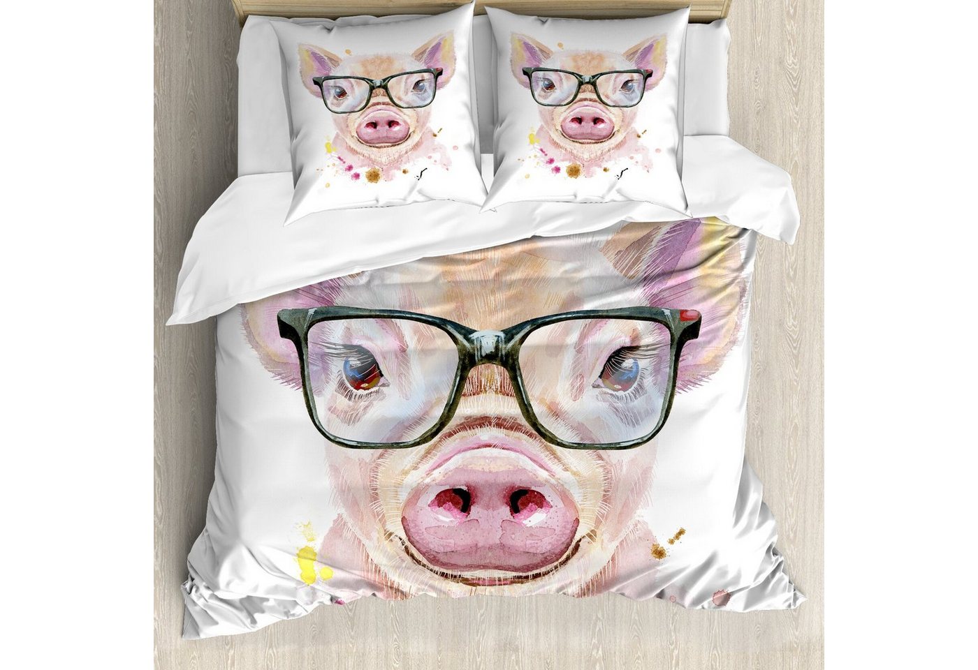 Bettwäsche Milbensicher Allergiker geeignet mit Kissenbezügen, Abakuhaus, Microfaser, Aquarell Pig Portrait mit Spots von Abakuhaus