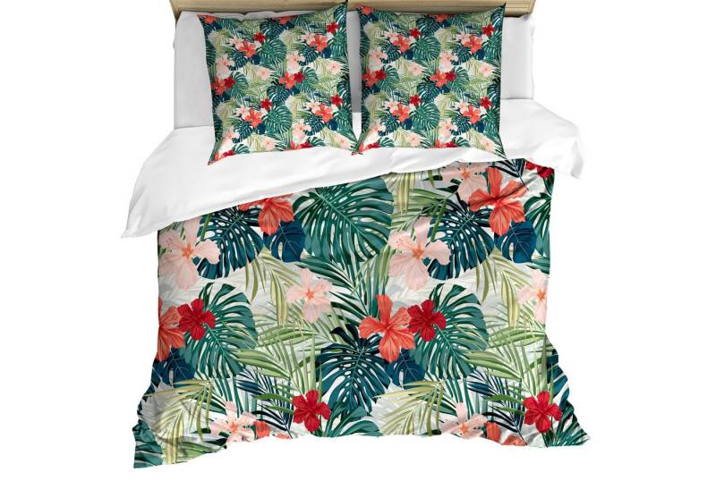 Abakuhaus Bettwäsche Milbensicher Allergiker geeignet mit Kissenbezügen, Microfaser, Blatt Natur Crepe Ginger Blume von Abakuhaus