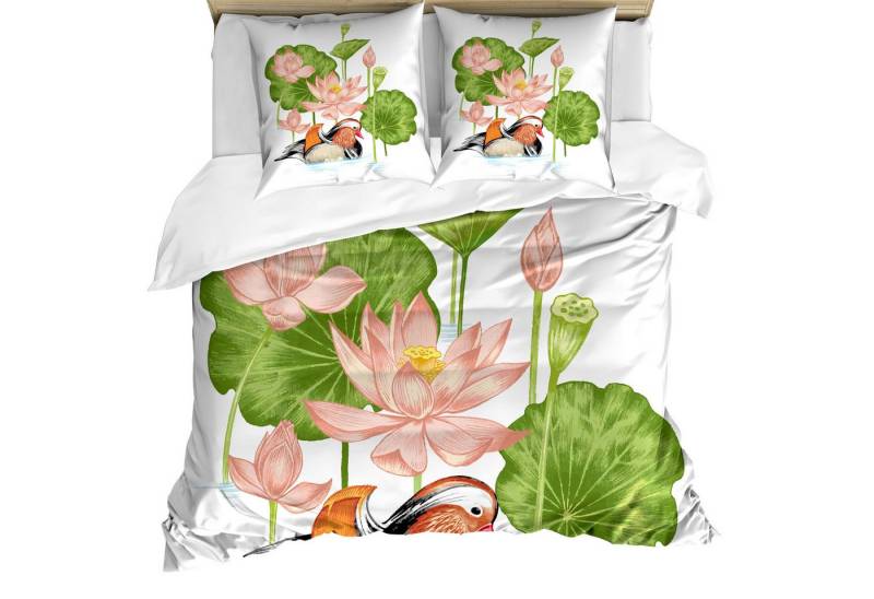 Abakuhaus Bettwäsche Milbensicher Allergiker geeignet mit Kissenbezügen, Microfaser, Ente Mandarin in Teich von Abakuhaus