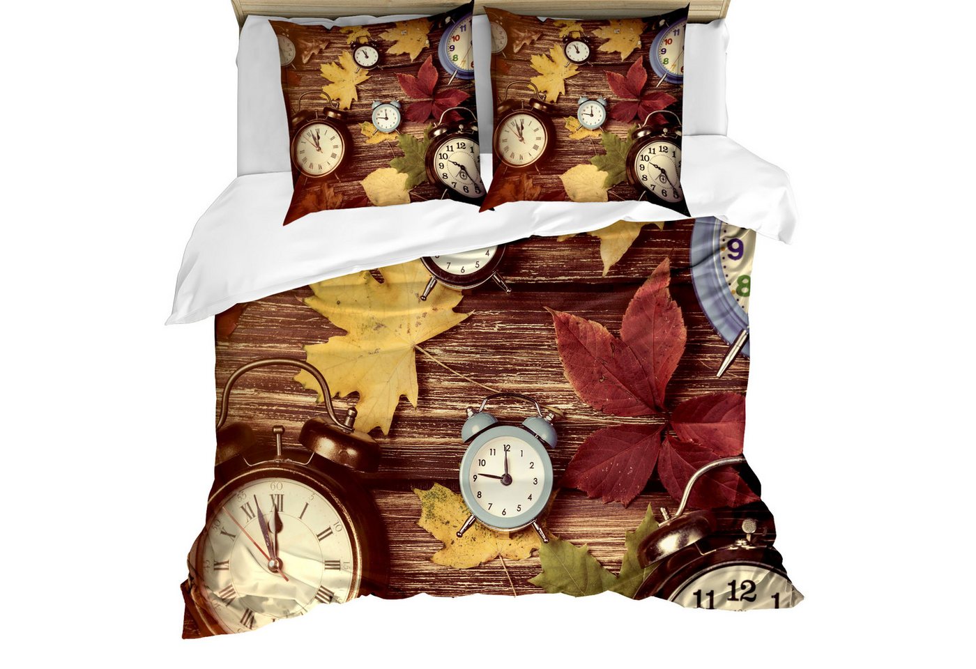 Abakuhaus Bettwäsche Milbensicher Allergiker geeignet mit Kissenbezügen, Microfaser, Fallen Uhren mit trockenen Blättern von Abakuhaus